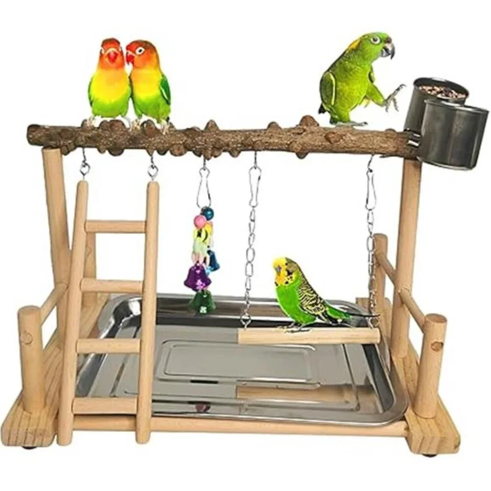 Parrot Playground Bird Playstand Wood Exercise Play Perch Exercise Gym Ladder